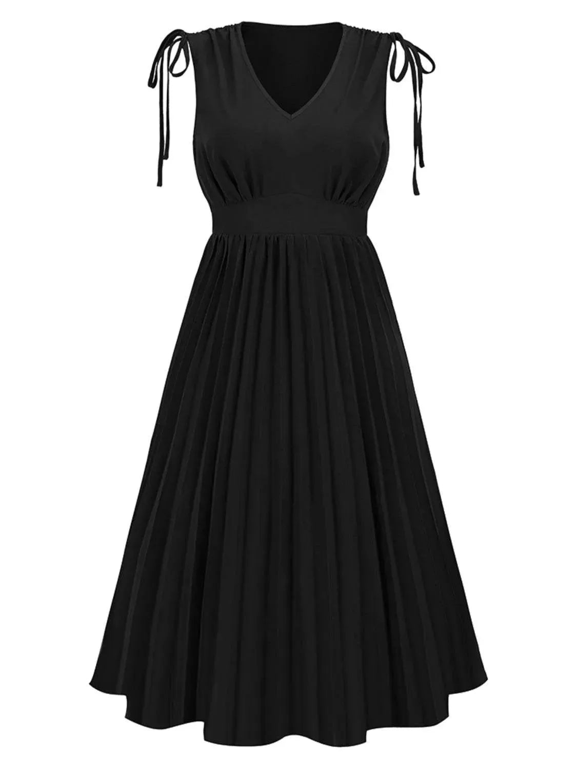 Pleated V-Neck Sleeveless Midi Dress Casual Dresses - Tophatter Daily Deals